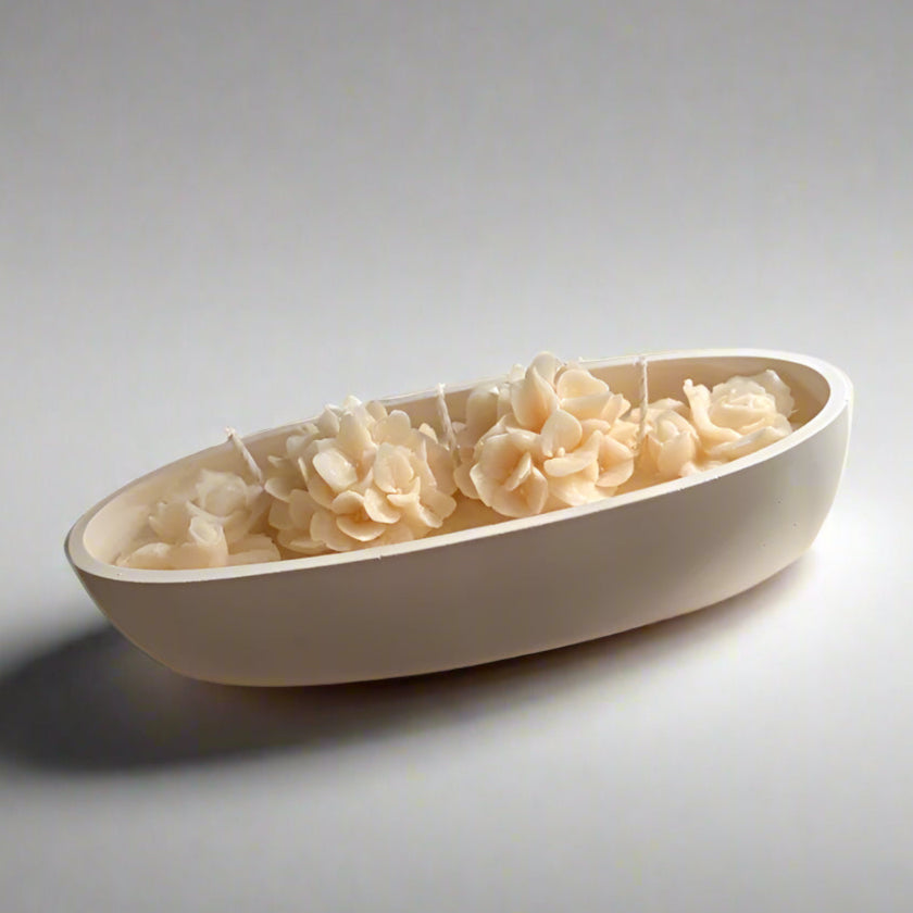 BLOSSOM | Oval Floral Stone Container Candle 230g - Designs by Inaya