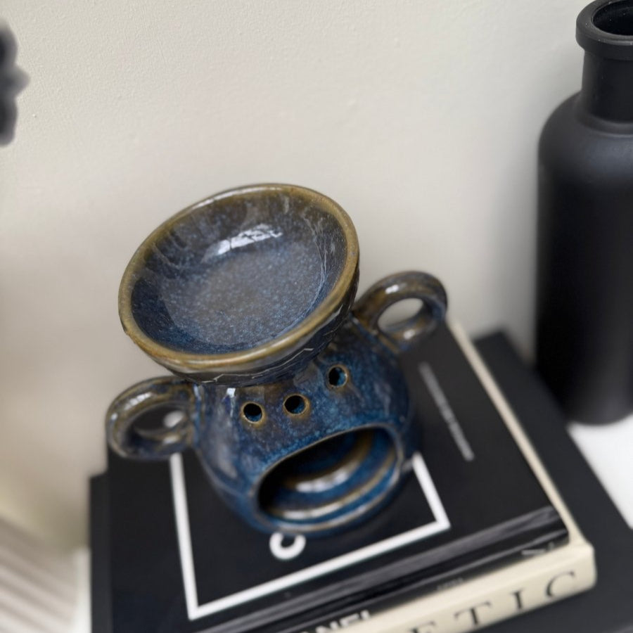 Ceramic Glaze Wax / Oil Burner Beige - Cream - Blue - Designs by Inaya