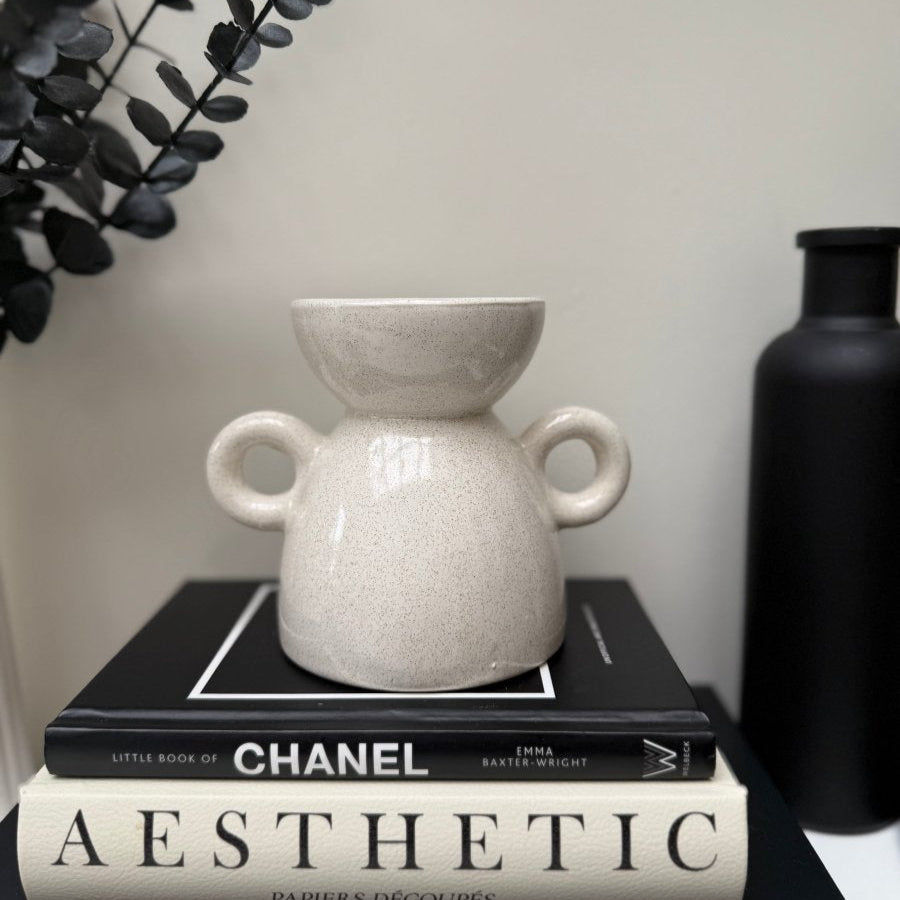 Ceramic Glaze Wax / Oil Burner Beige - Cream - Blue - Designs by Inaya