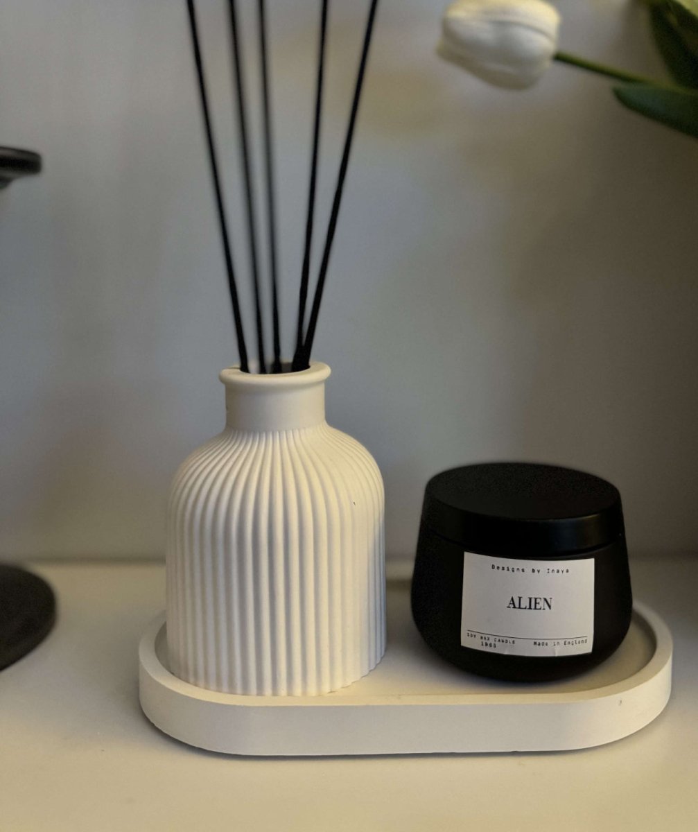 Decor Vase with reed sticks Candle & Tray Gift Set | Luxury Gifts - Designs by Inaya