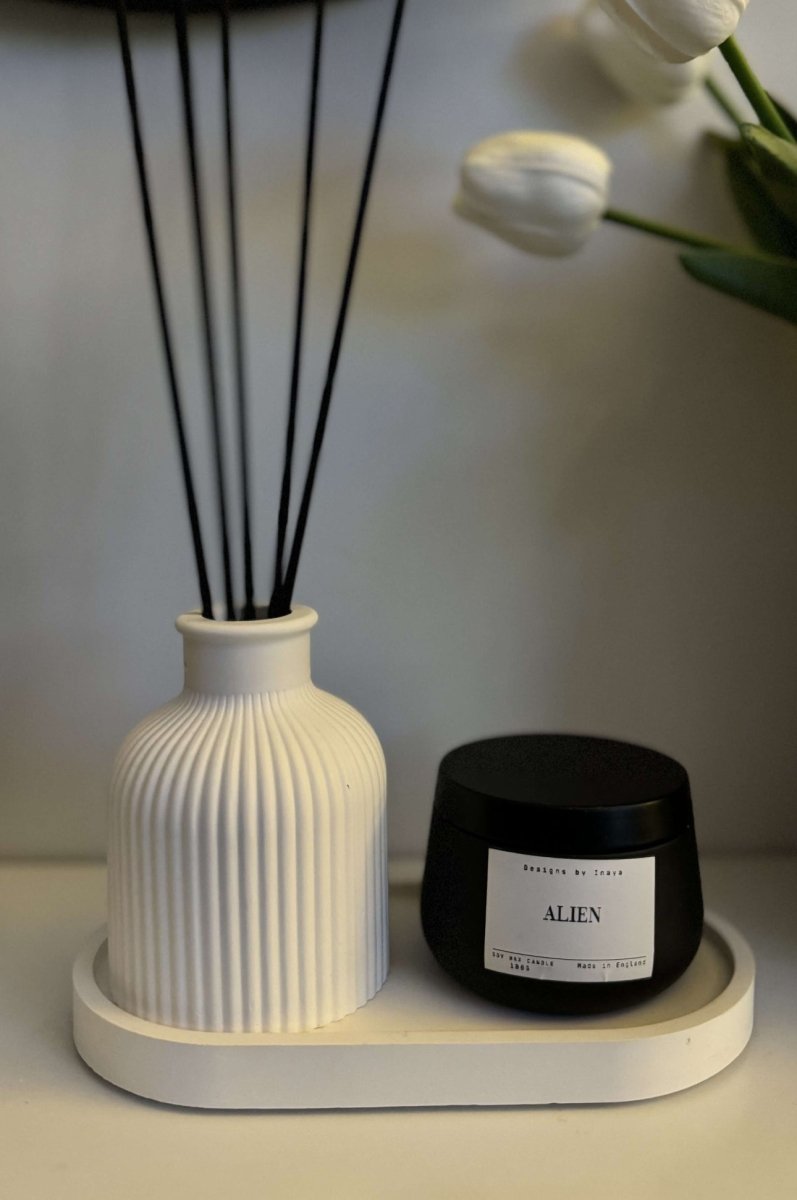 Decor Vase with reed sticks Candle & Tray Gift Set | Luxury Gifts - Designs by Inaya