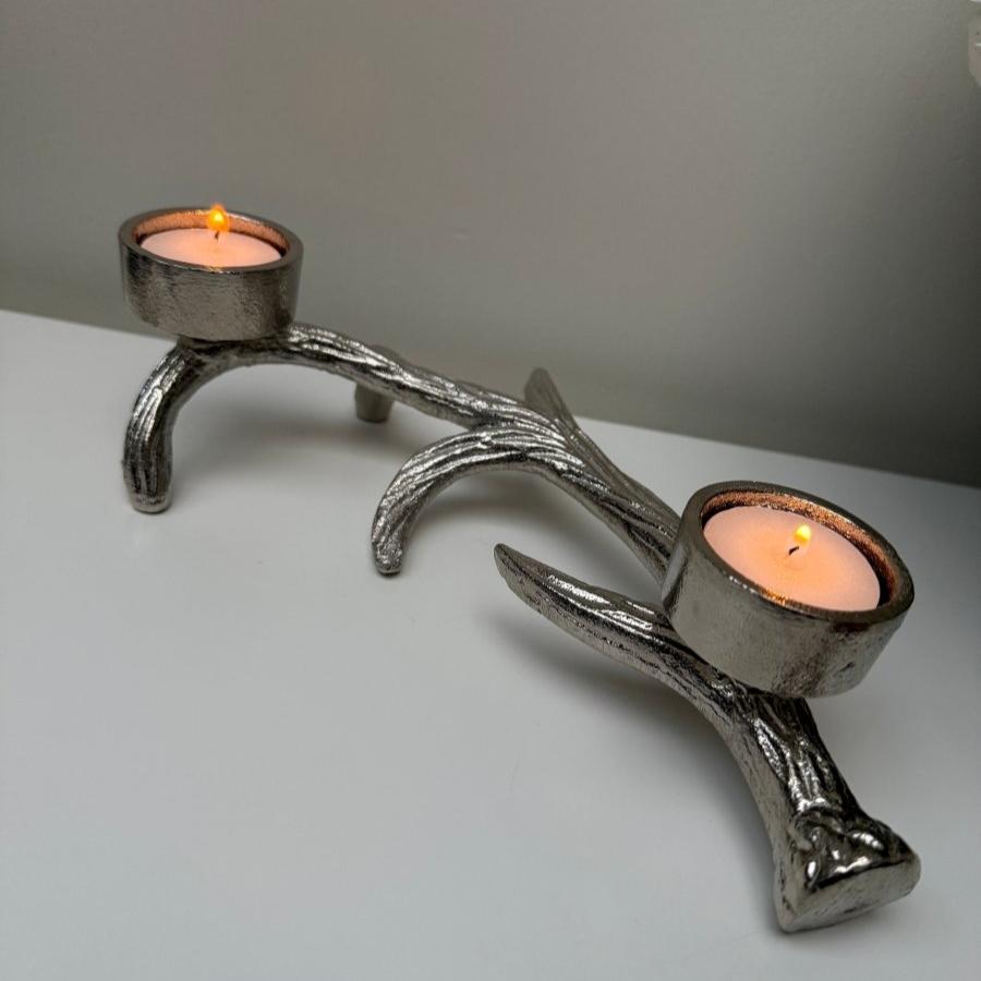 Decorative Stag Antler Double Tealight Holder - 27cm - Designs by Inaya