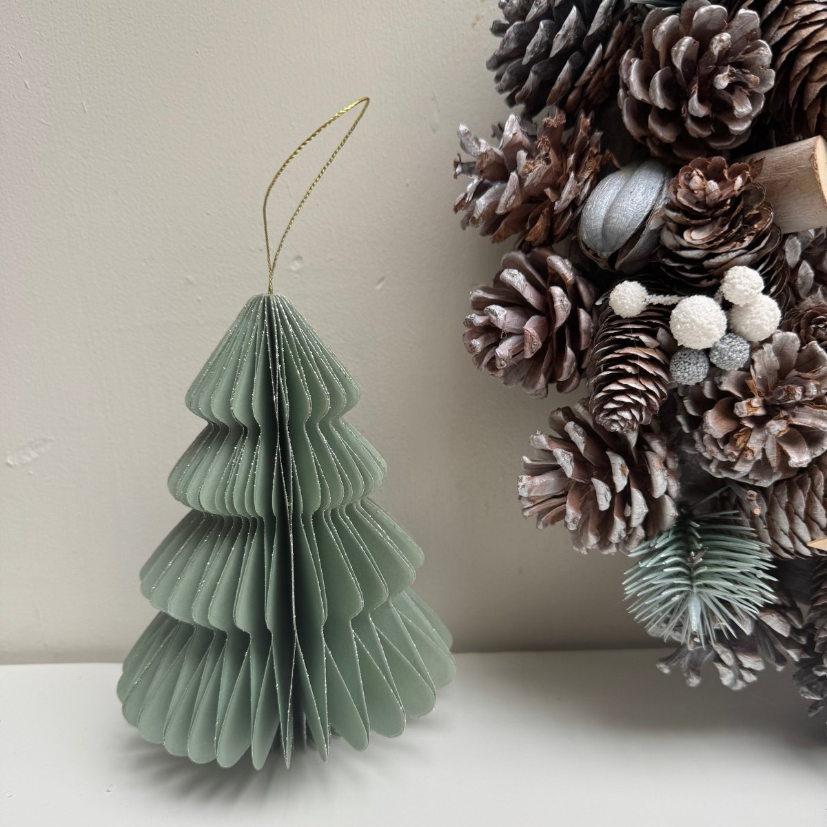 Festive Paper Christmas Tree Decoration Green & Gold - Designs by Inaya