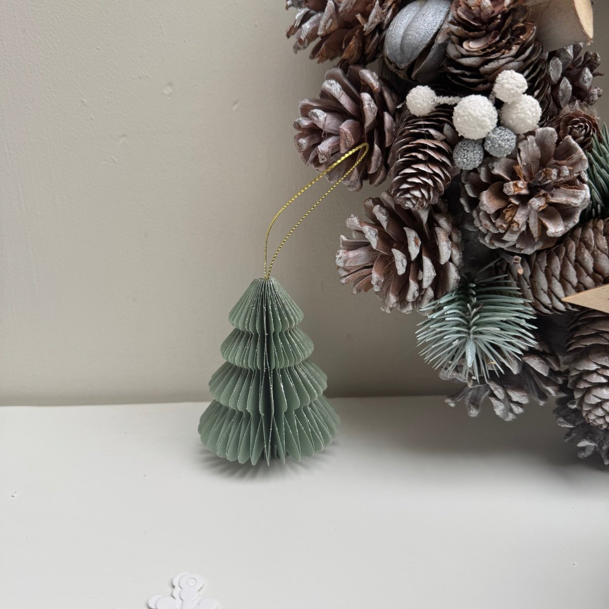 Festive Paper Christmas Tree Decoration Green & Gold - Designs by Inaya
