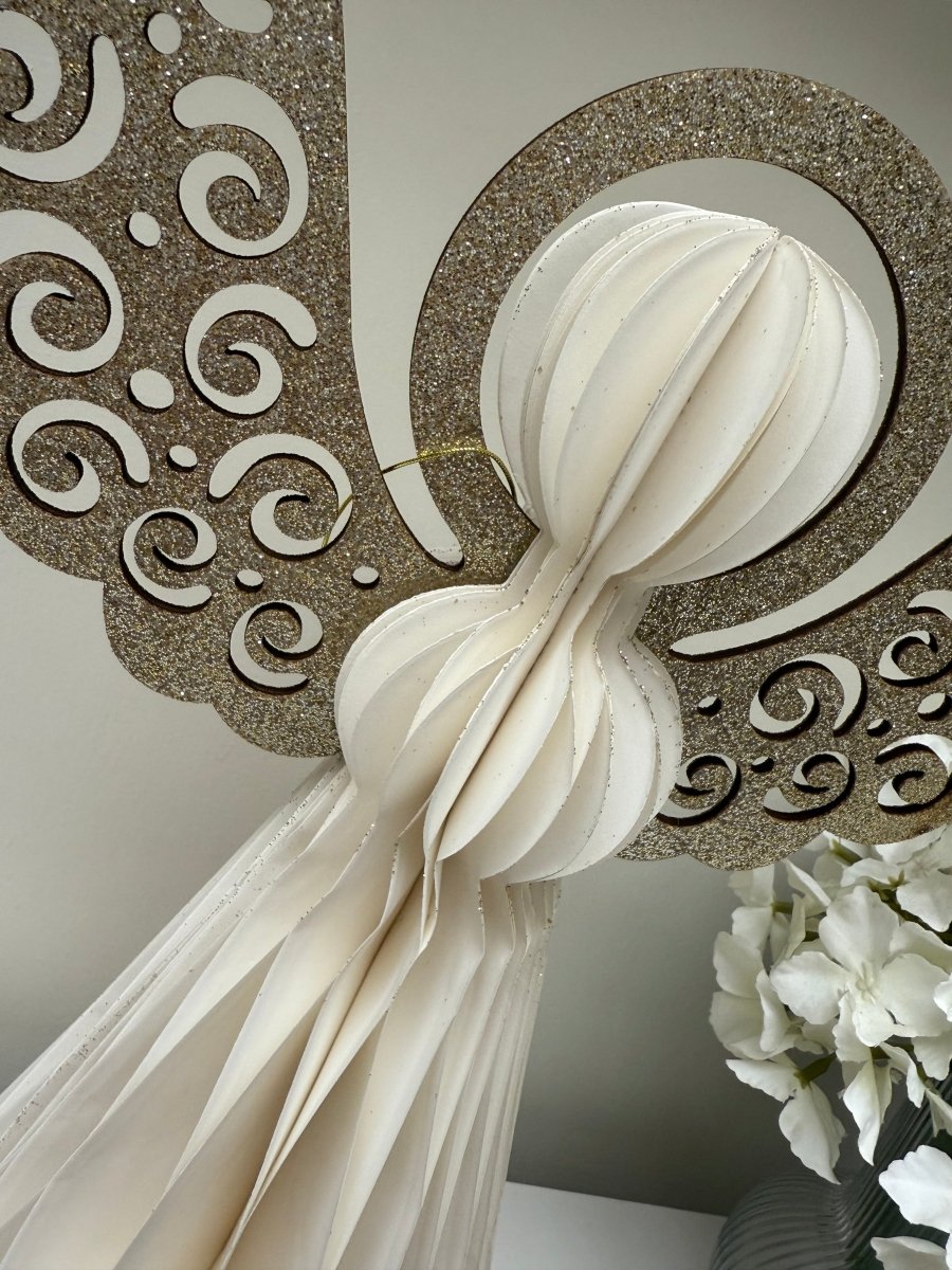 Hanging Paper Angel 40cm Christmas Home Decoration Ivory Gold - Designs by Inaya