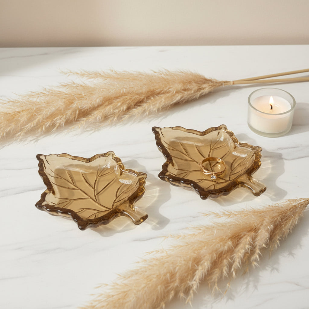 Small glass leaf tray for jewellery and decorative styling