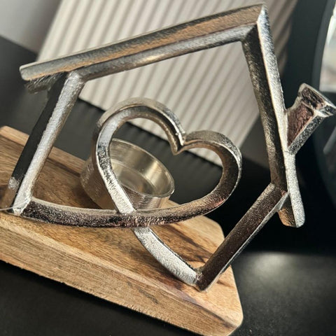Metal Silver House Tealight Holder