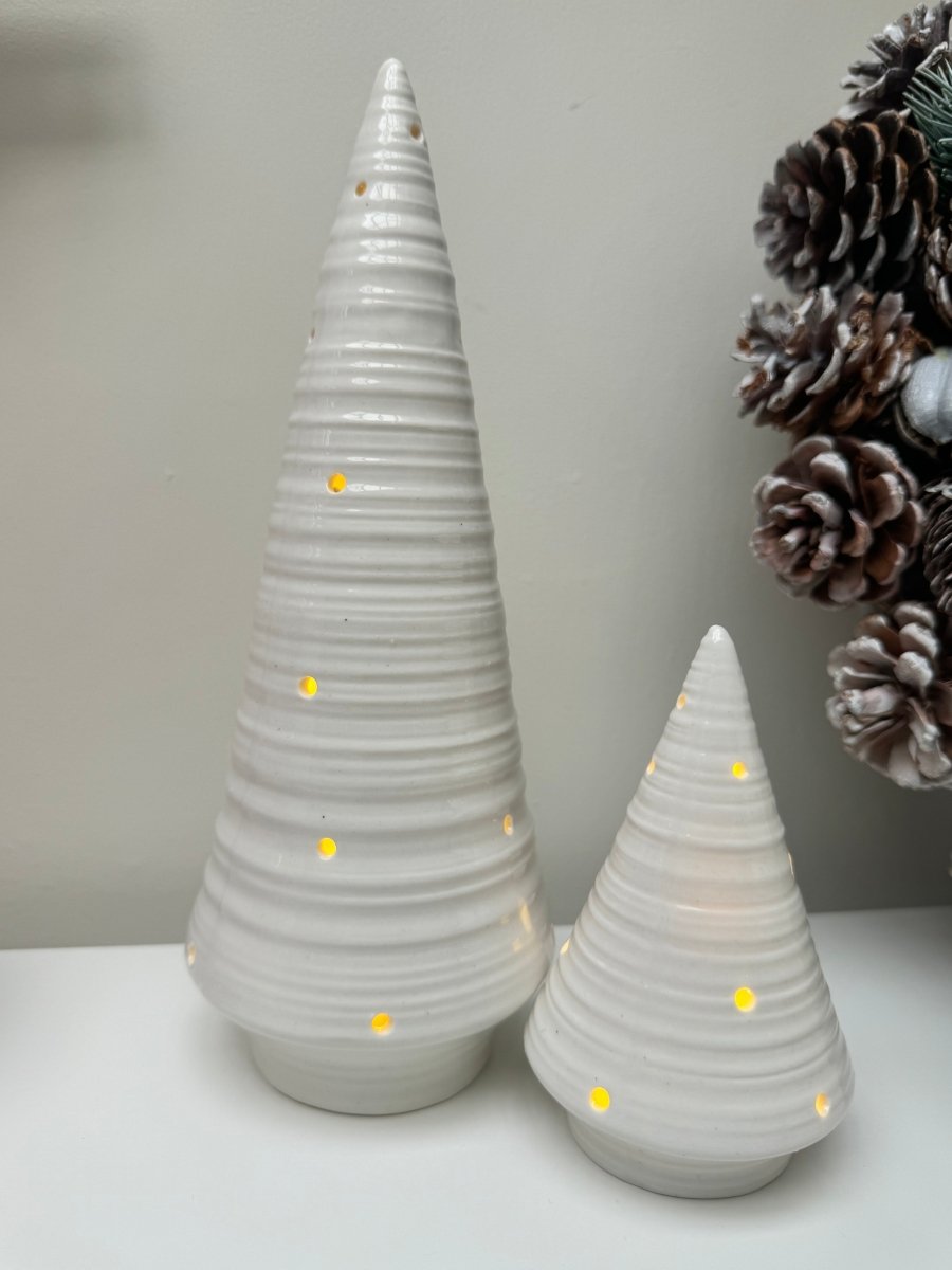 Minimalist White LED Ceramic Glossy Christmas Tree - Designs by Inaya