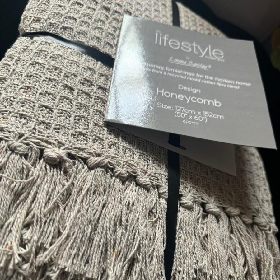 Recycled Cotton Honeycomb Throw / Picnic Blanket - Beige 152cm - Designs by Inaya