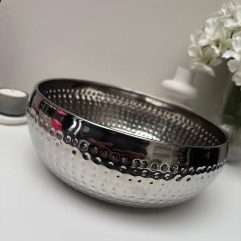 Silver Metal Hammered Extra Large Bowl
