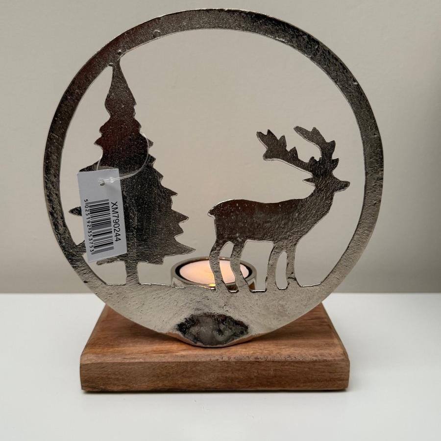 Silver Reindeer Scene Tealight Holder - Designs by Inaya