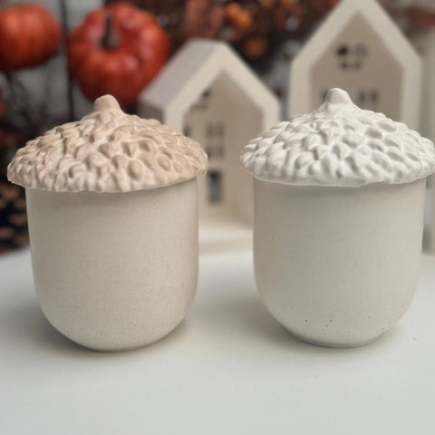 Stone Acorn Jar with Lid Autumn Decor Collection