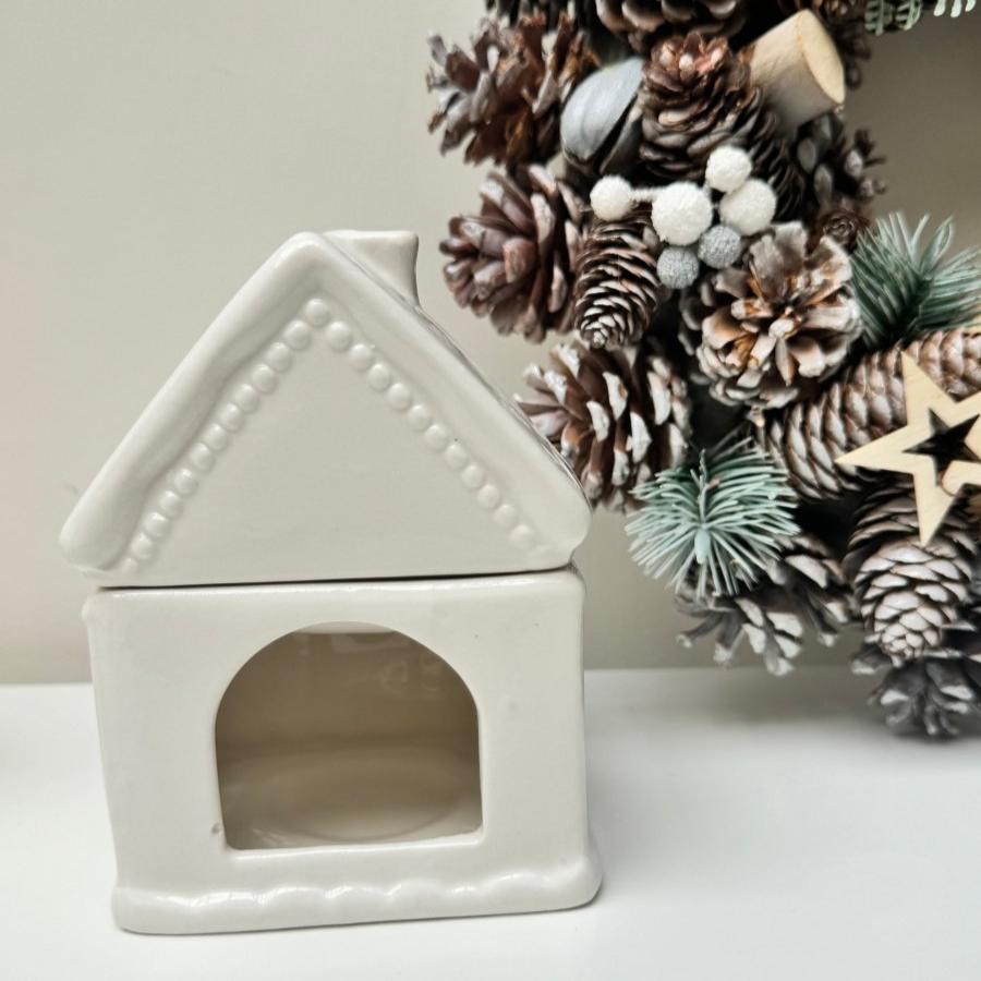 White Gingerbread House Wax Burner Christmas Decor Ceramic Ornaments Decoration - Designs by Inaya