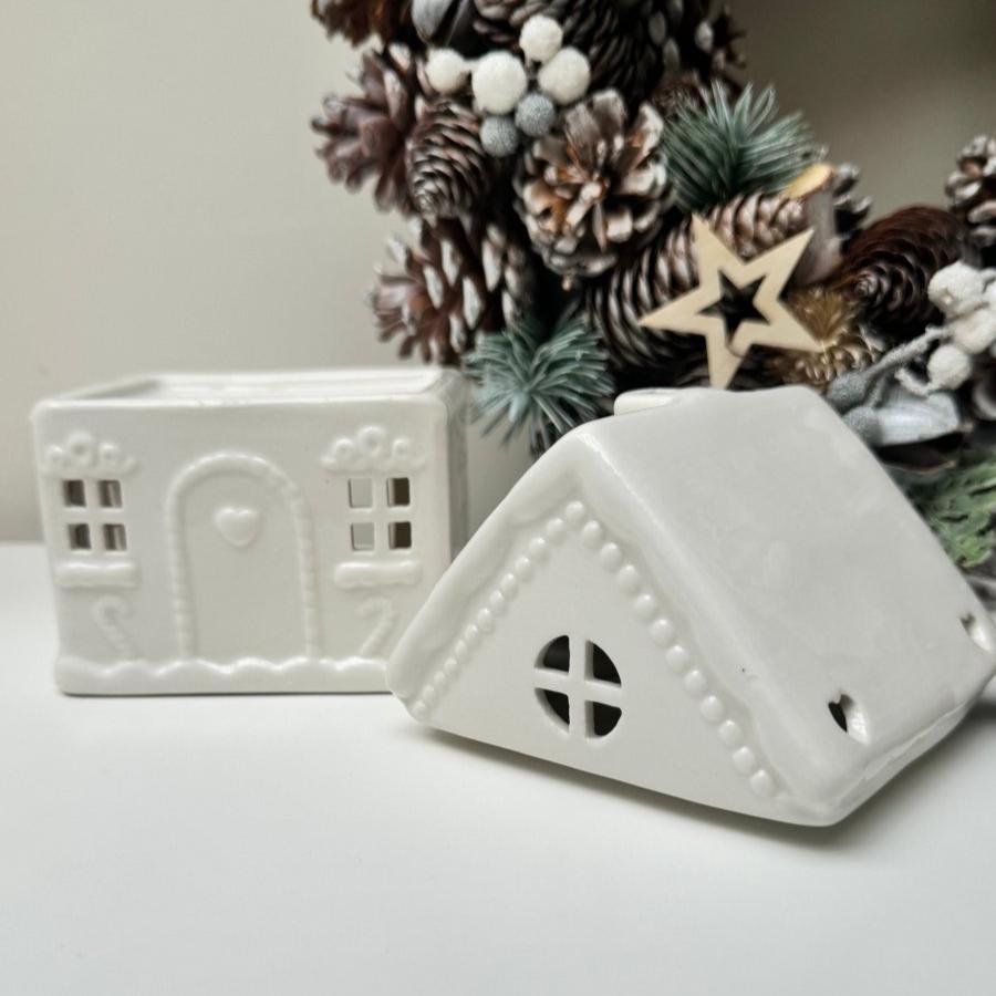 White Gingerbread House Wax Burner Christmas Decor Ceramic Ornaments Decoration - Designs by Inaya