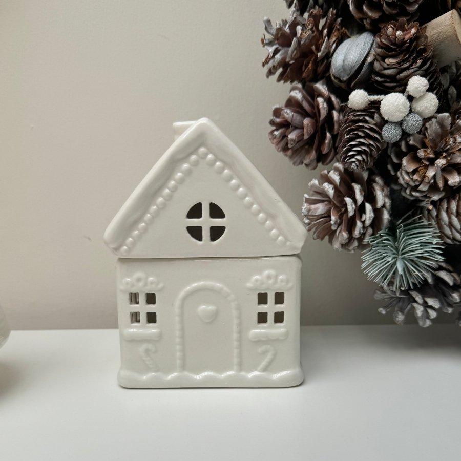 White Gingerbread House Wax Burner Christmas Decor Ceramic Ornaments Decoration - Designs by Inaya