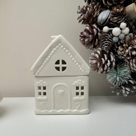 White Gingerbread House Wax Burner Christmas Decor Ceramic Ornaments Decoration