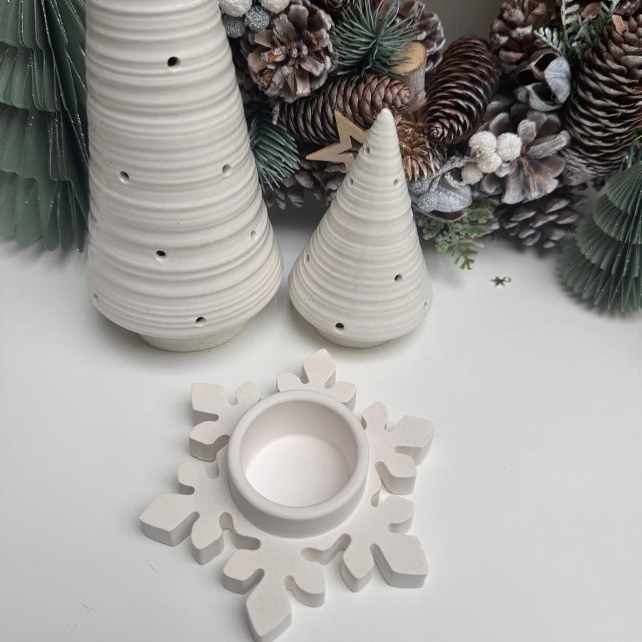 Christmas Winter Snowflake Tealight Candle holder, Hand Crafted Stone Decor Ornaments - Designs by Inaya