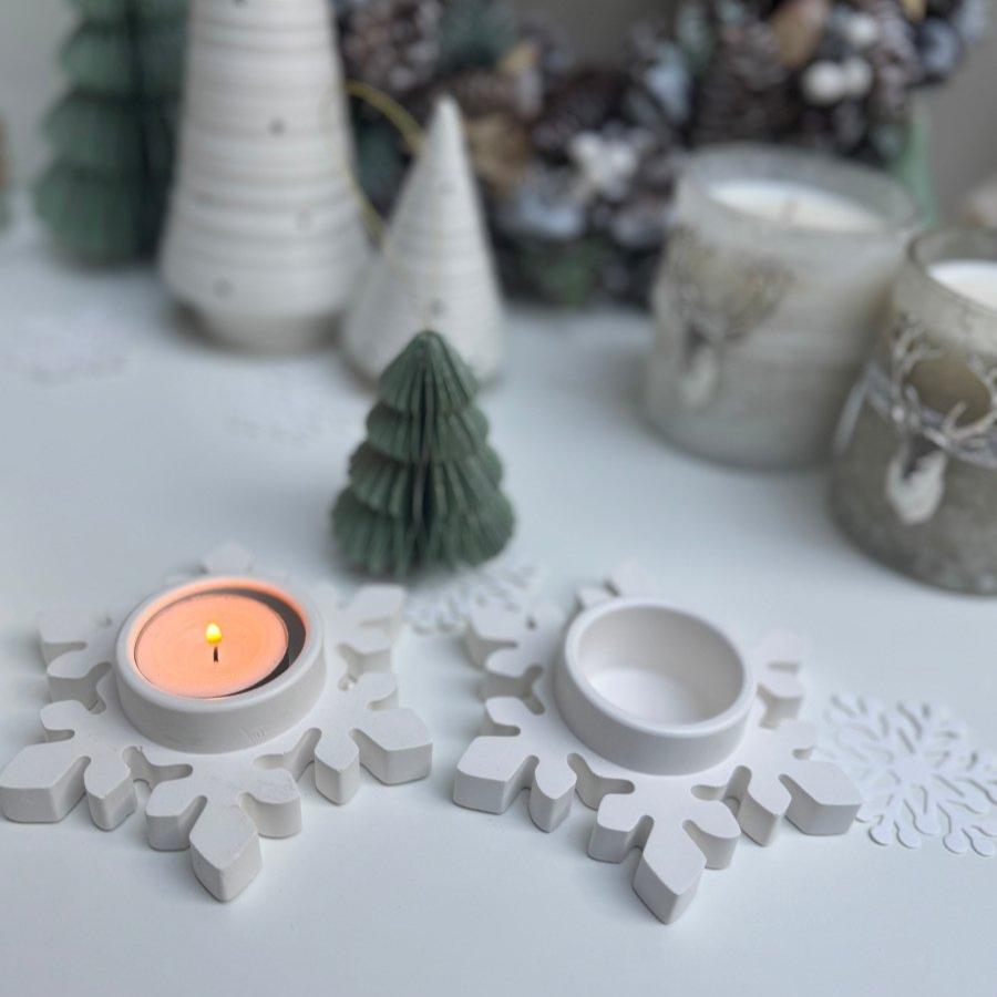 Christmas Winter Snowflake Tealight Candle holder, Hand Crafted Stone Decor Ornaments - Designs by Inaya