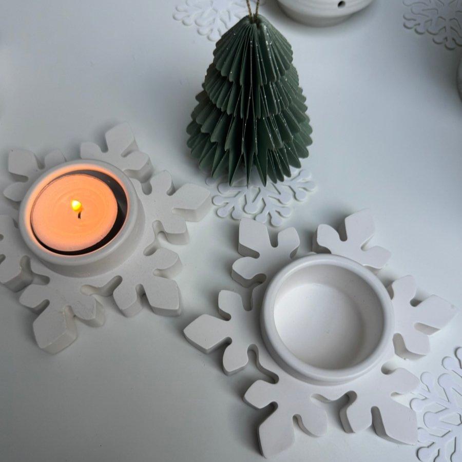 Christmas Winter Snowflake Tealight Candle holder, Hand Crafted Stone Decor Ornaments - Designs by Inaya