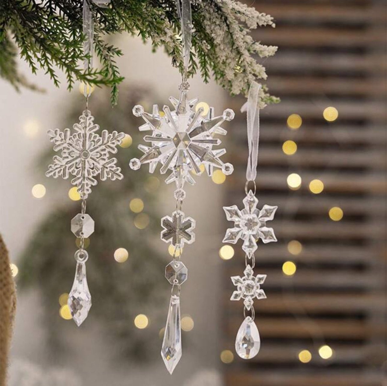 Set 6pcs Acrylic Clear Snowflake Pendants Christmas Tree Decorations Ornaments Icicles Snowflake - Designs by Inaya