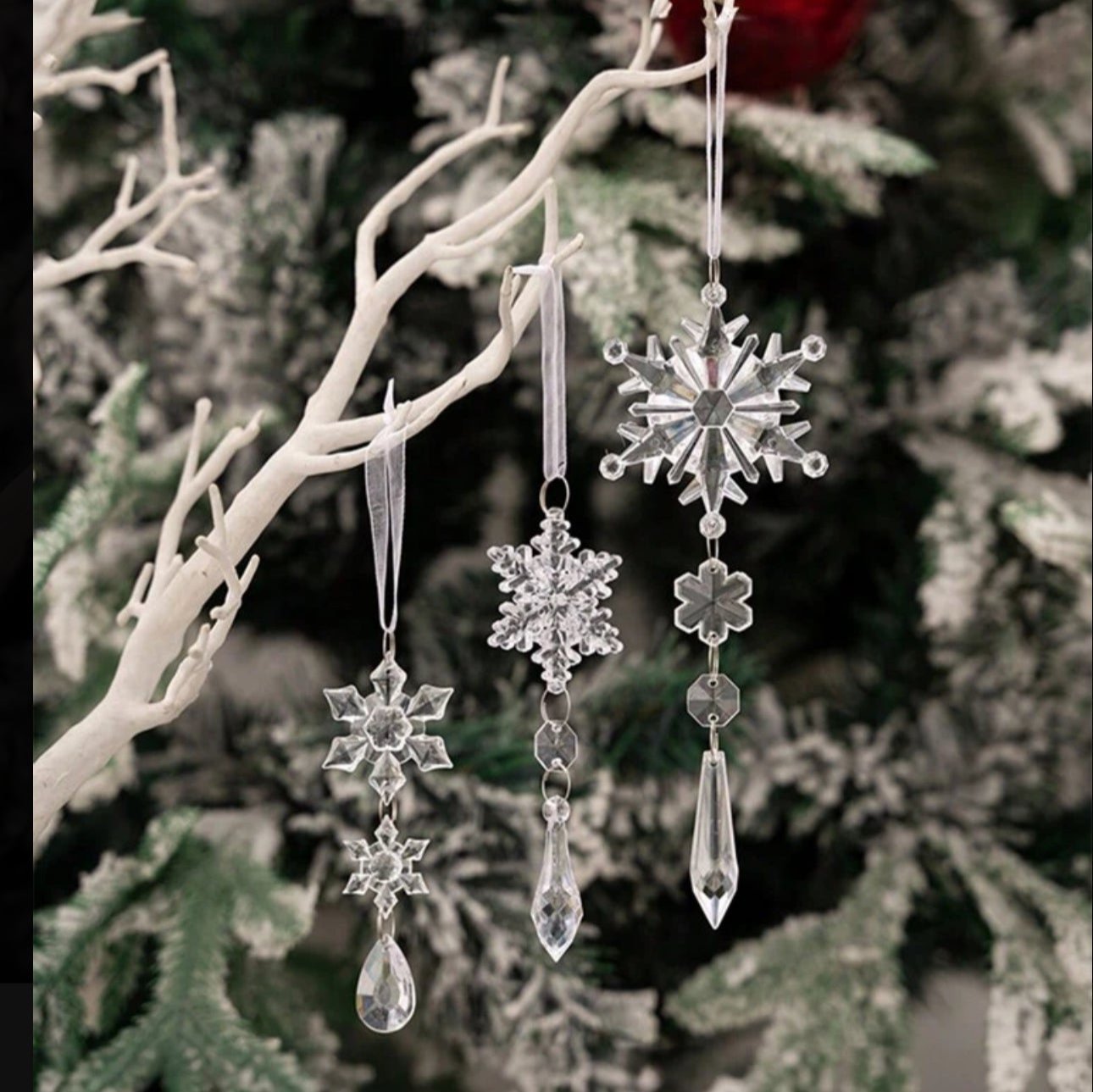 Set 6pcs Acrylic Clear Snowflake Pendants Christmas Tree Decorations Ornaments Icicles Snowflake - Designs by Inaya