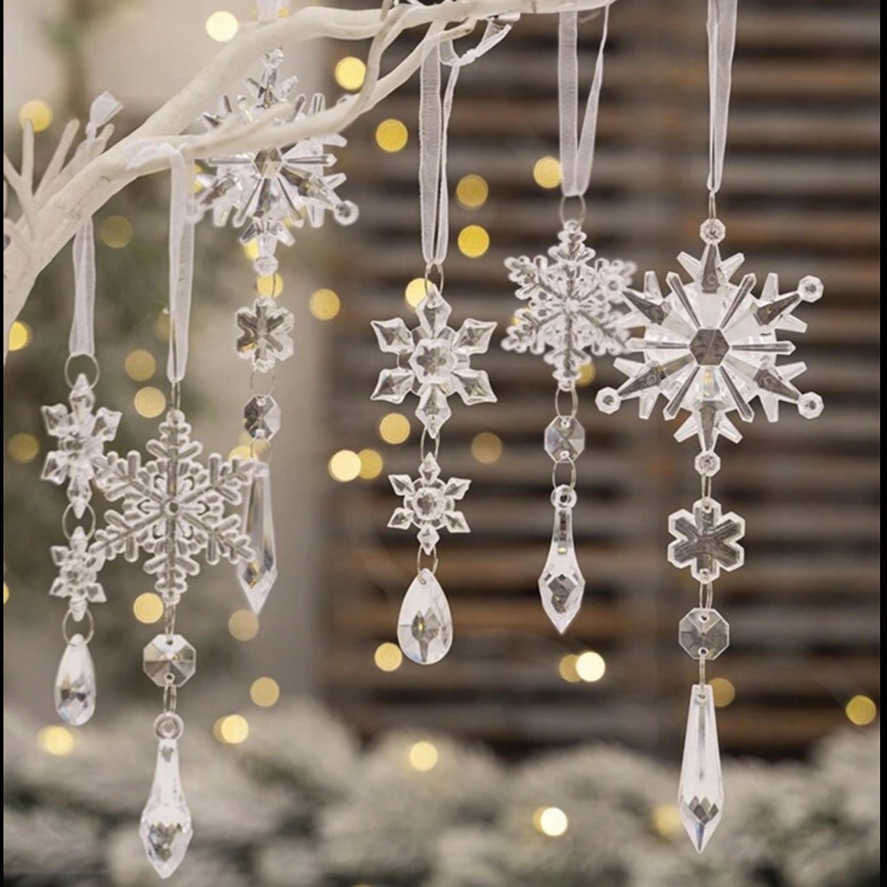 Set 6pcs Acrylic Clear Snowflake Pendants Christmas Tree Decorations Ornaments Icicles Snowflake - Designs by Inaya