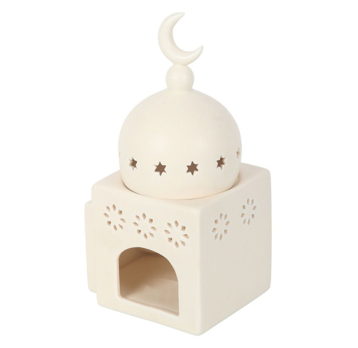 Decorative lantern with a dome and crescent moon on a white background