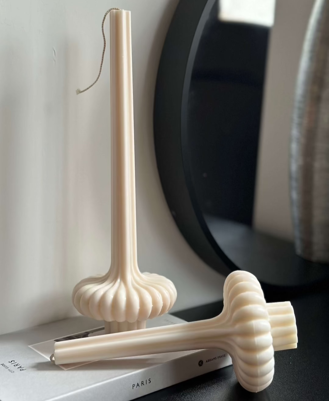 Sculptural taper candle dining table styling