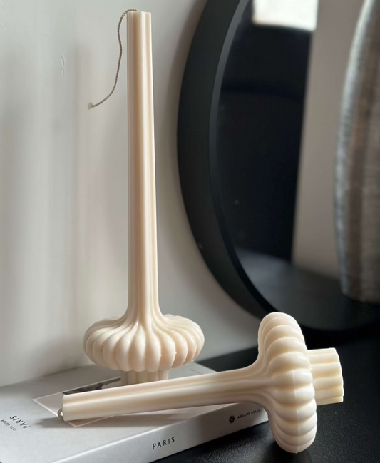 Sculptural taper candle dining table styling