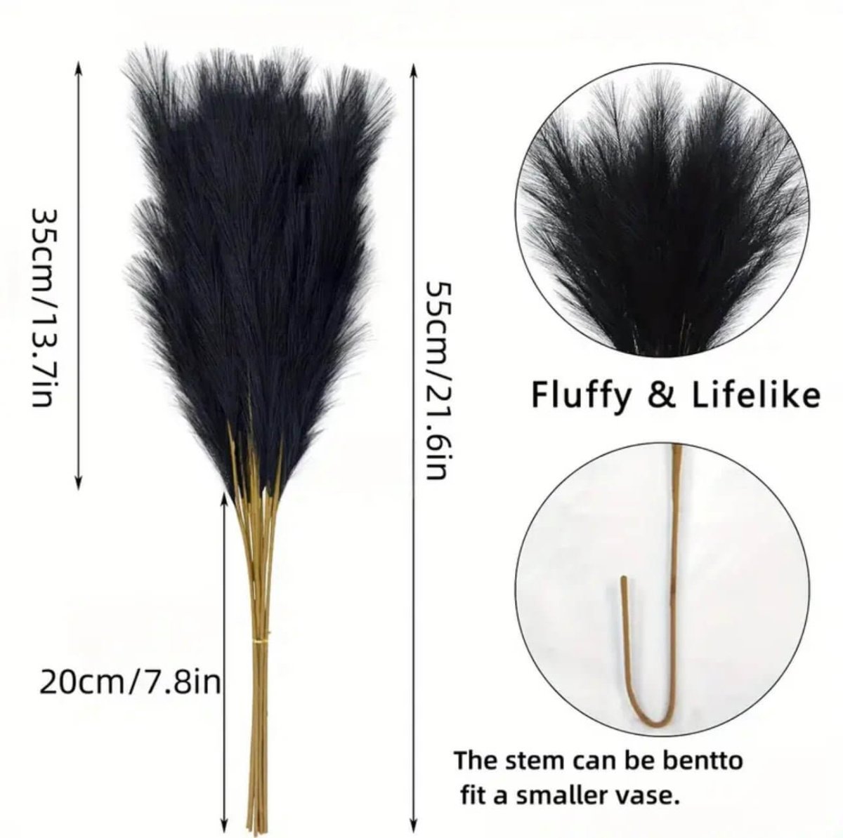 Black Faux Pampas Grass 15 stems - Designs by Inaya