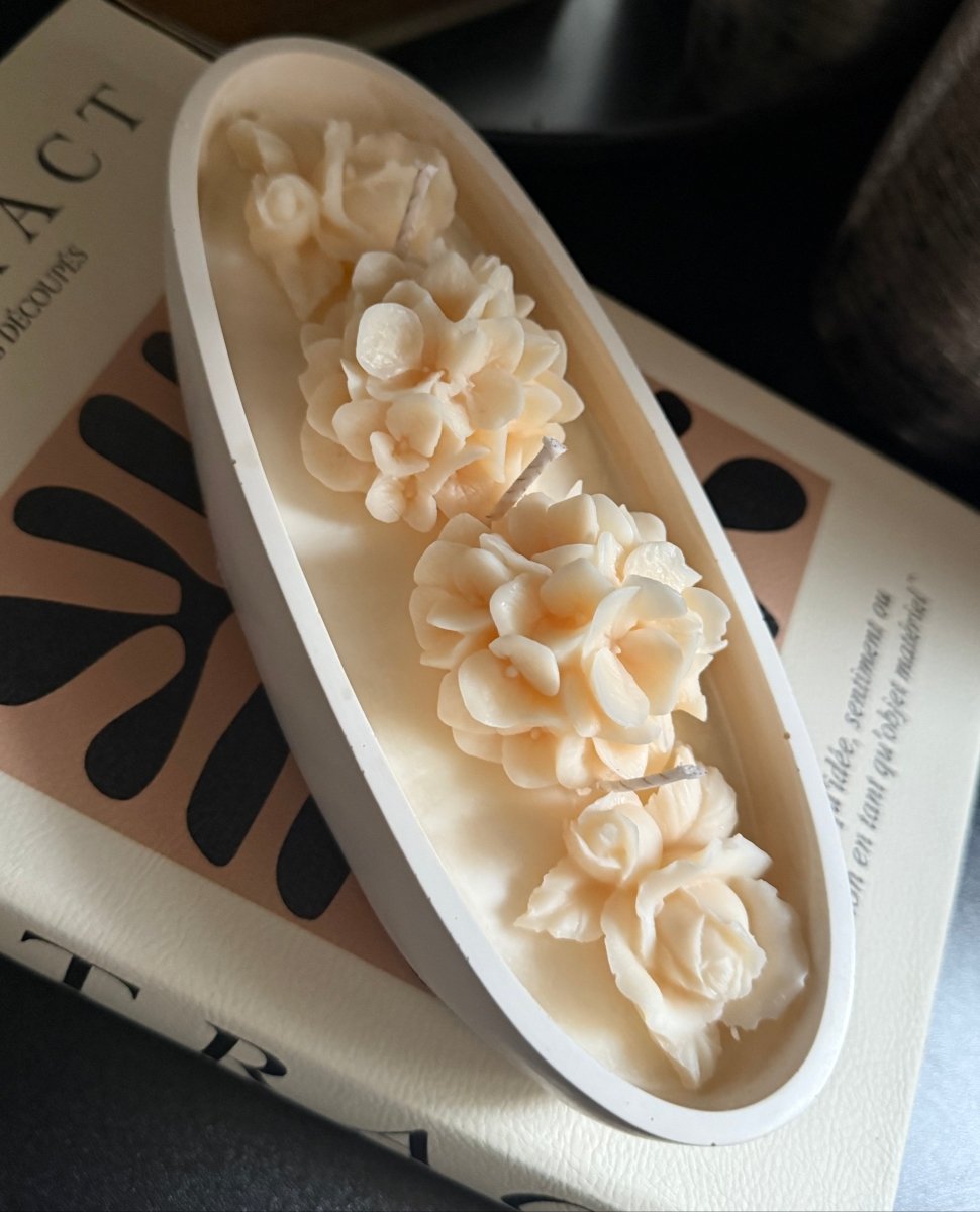 BLOSSOM | Oval Floral Stone Container Candle - Designs by Inaya