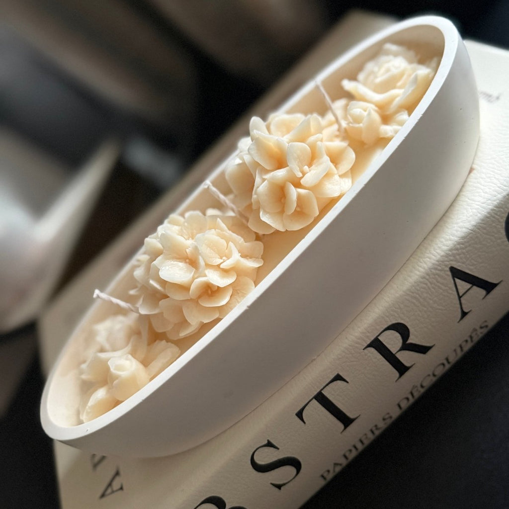 BLOSSOM | Oval Floral Stone Container Candle - Designs by Inaya