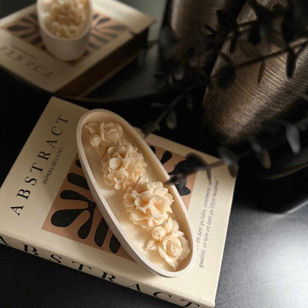 BLOSSOM | Oval Floral Stone Container Candle - Designs by Inaya