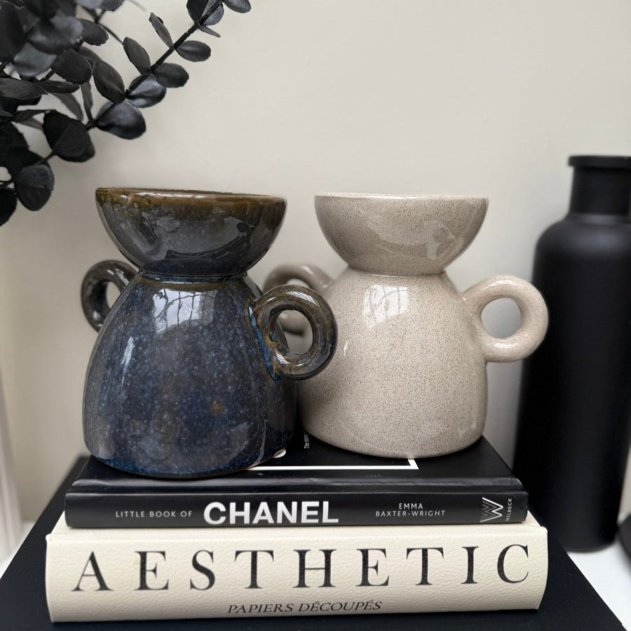 Ceramic Glaze Wax / Oil Burner Beige - Cream - Blue - Designs by Inaya