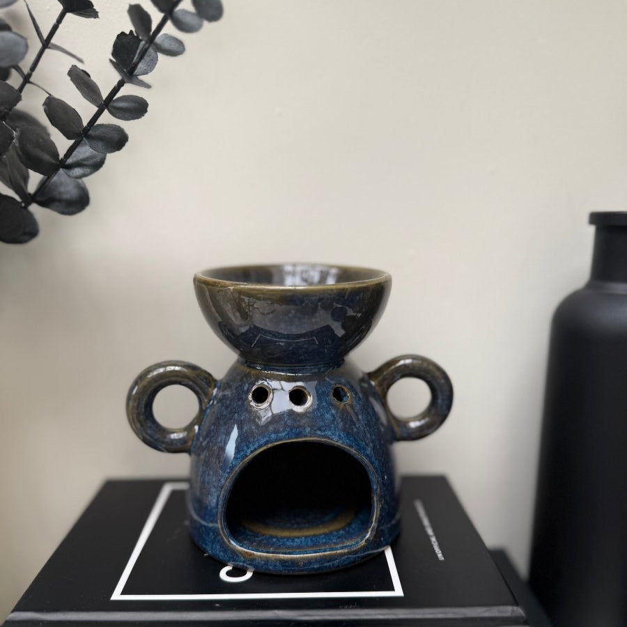 Ceramic Glaze Wax / Oil Burner Beige - Cream - Blue - Designs by Inaya