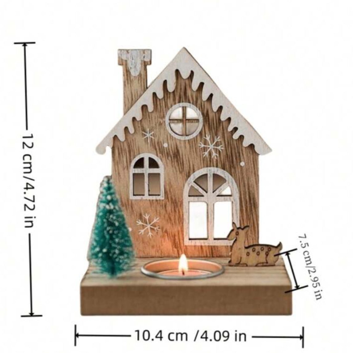 Christmas Wooden House Tea light candle holder Festive Winter decoration - Designs by Inaya