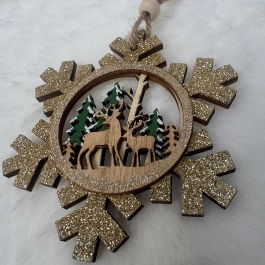 Christmas Snowflake wooden Hanging Decorations - Designs by Inaya