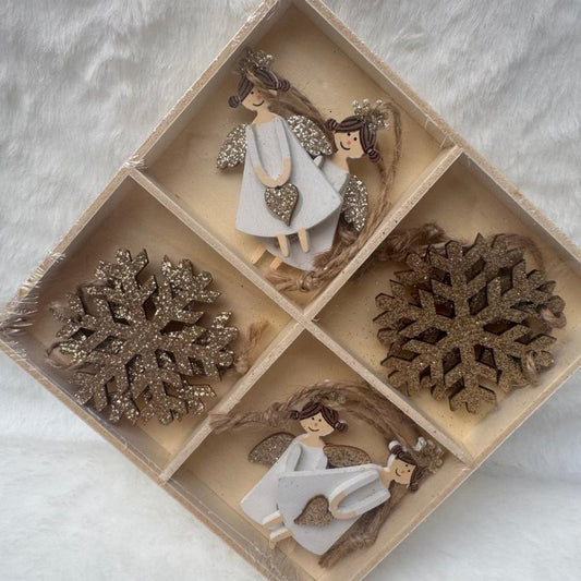 Christmas Tree Hanging decorations Set - Wooden Ornaments - Box - Designs by Inaya