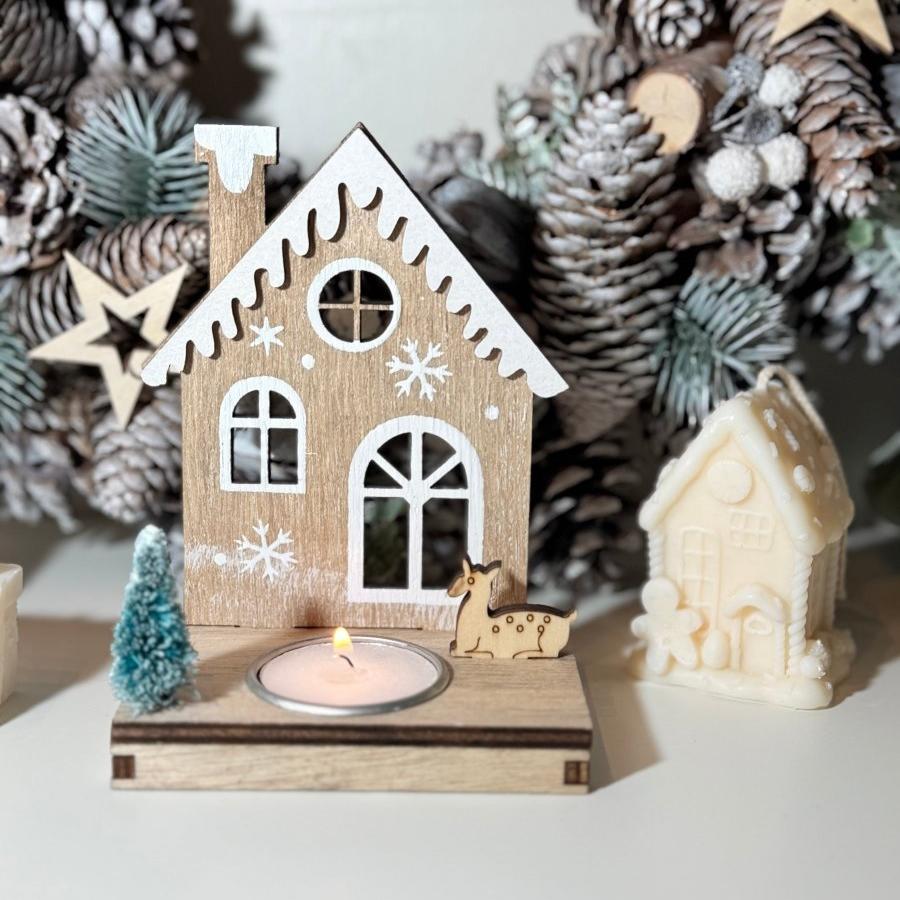 Christmas Wooden House Tea light candle holder Festive Winter decoration - Designs by Inaya