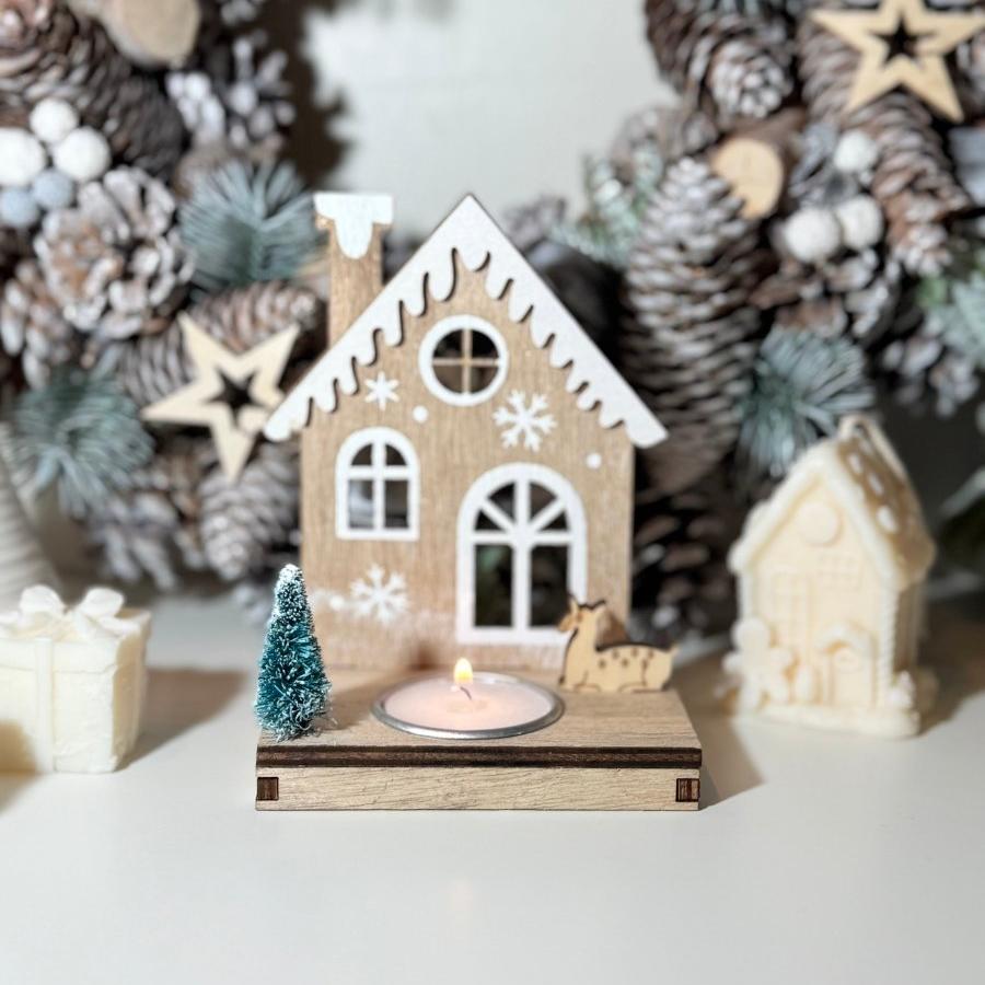 Christmas Wooden House Tea light candle holder Festive Winter decoration - Designs by Inaya
