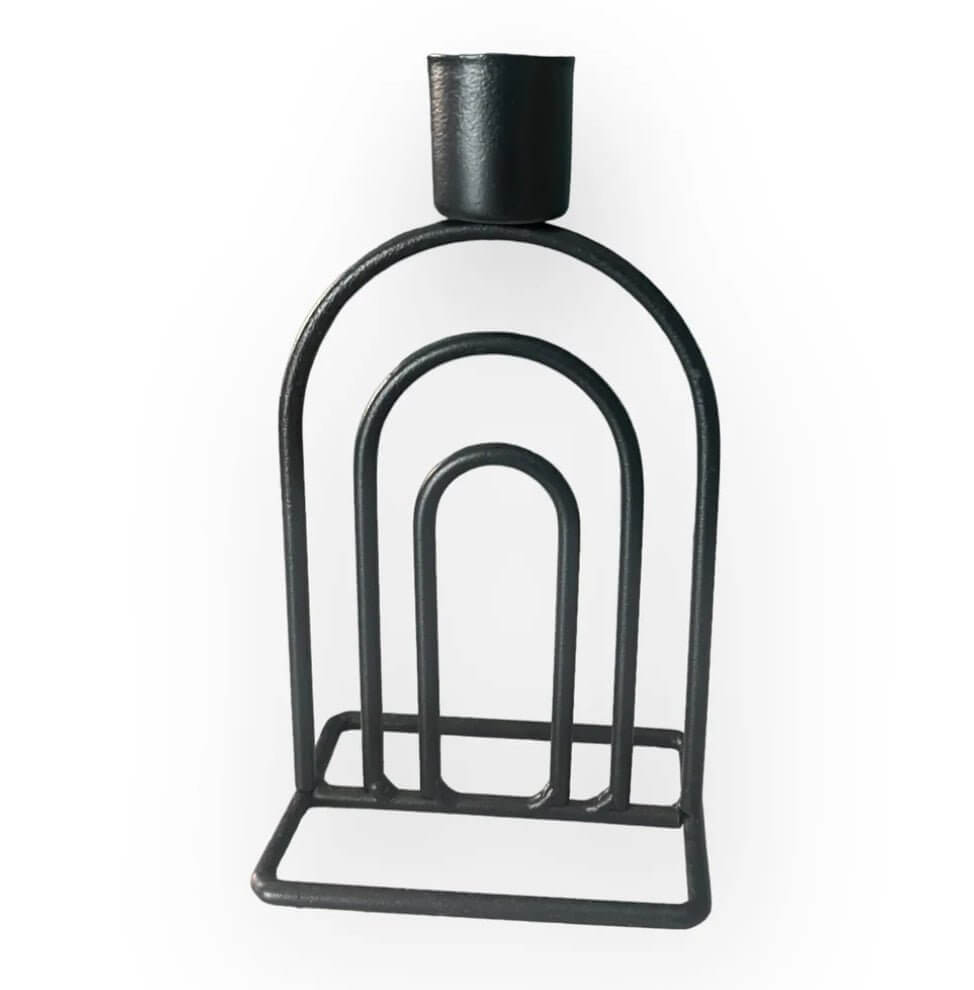 Contemporary Metal Arch Taper Candle Holderon a white background