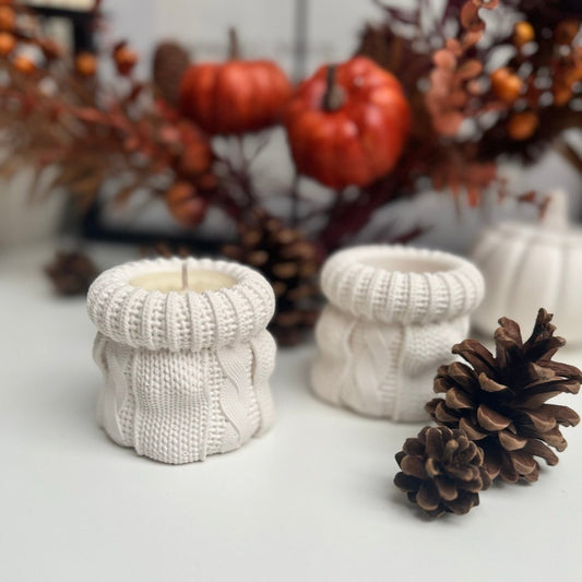 Cosy Knitted Candle - Designs by Inaya