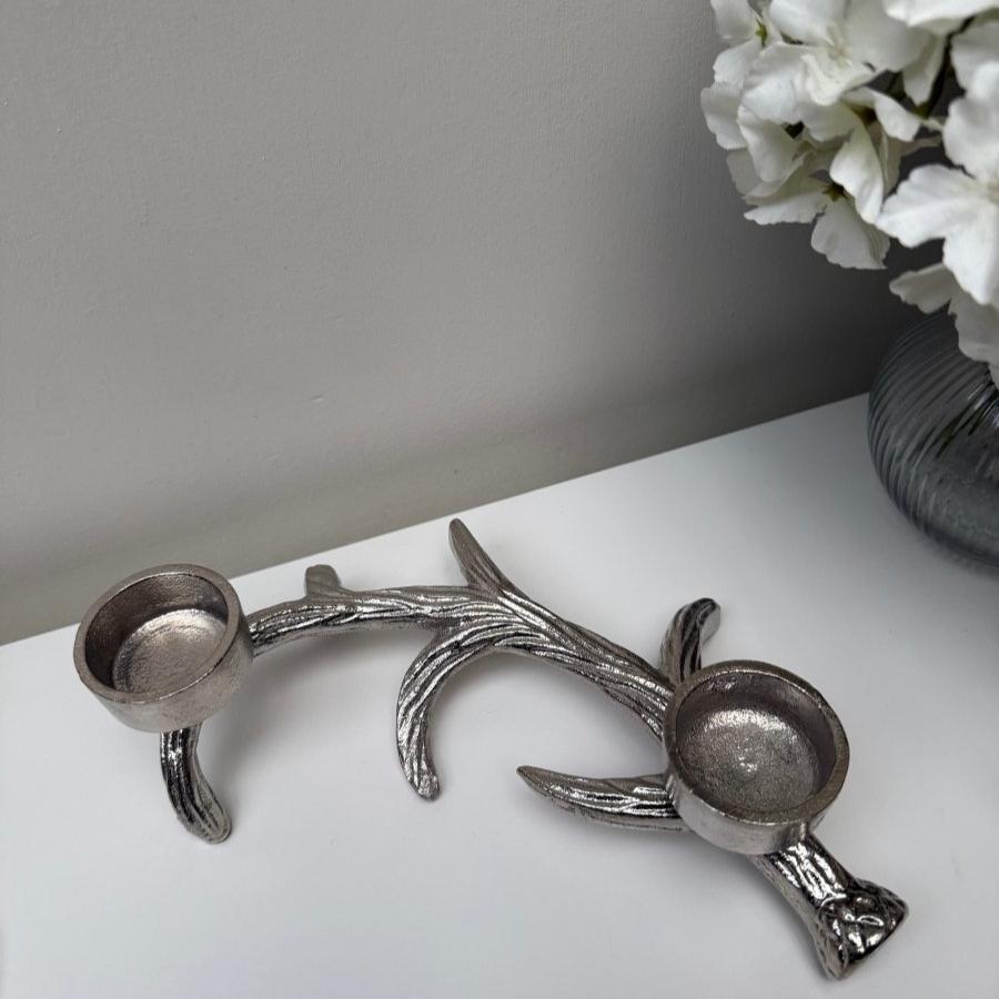 Decorative Stag Antler Double Tealight Holder - 27cm - Designs by Inaya