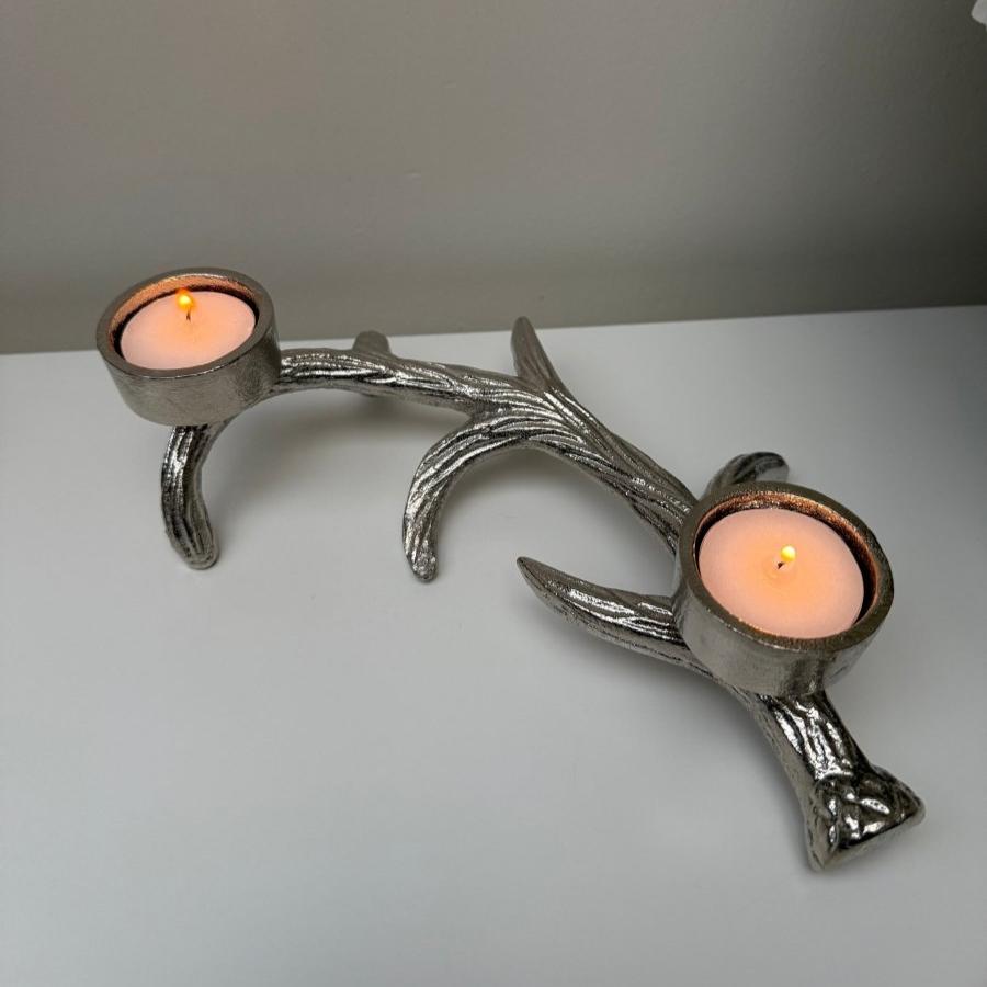 Decorative Stag Antler Double Tealight Holder - 27cm - Designs by Inaya