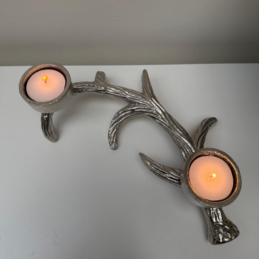 Decorative Stag Antler Double Tealight Holder - 27cm - Designs by Inaya