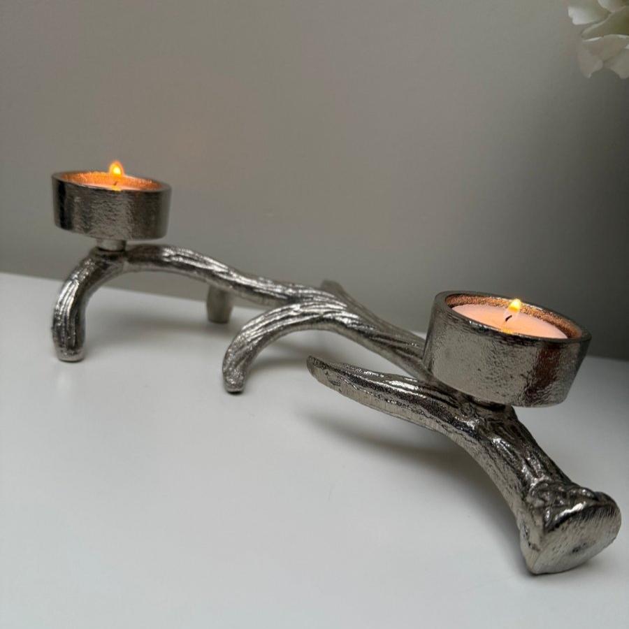 Decorative Stag Antler Double Tealight Holder - 27cm - Designs by Inaya