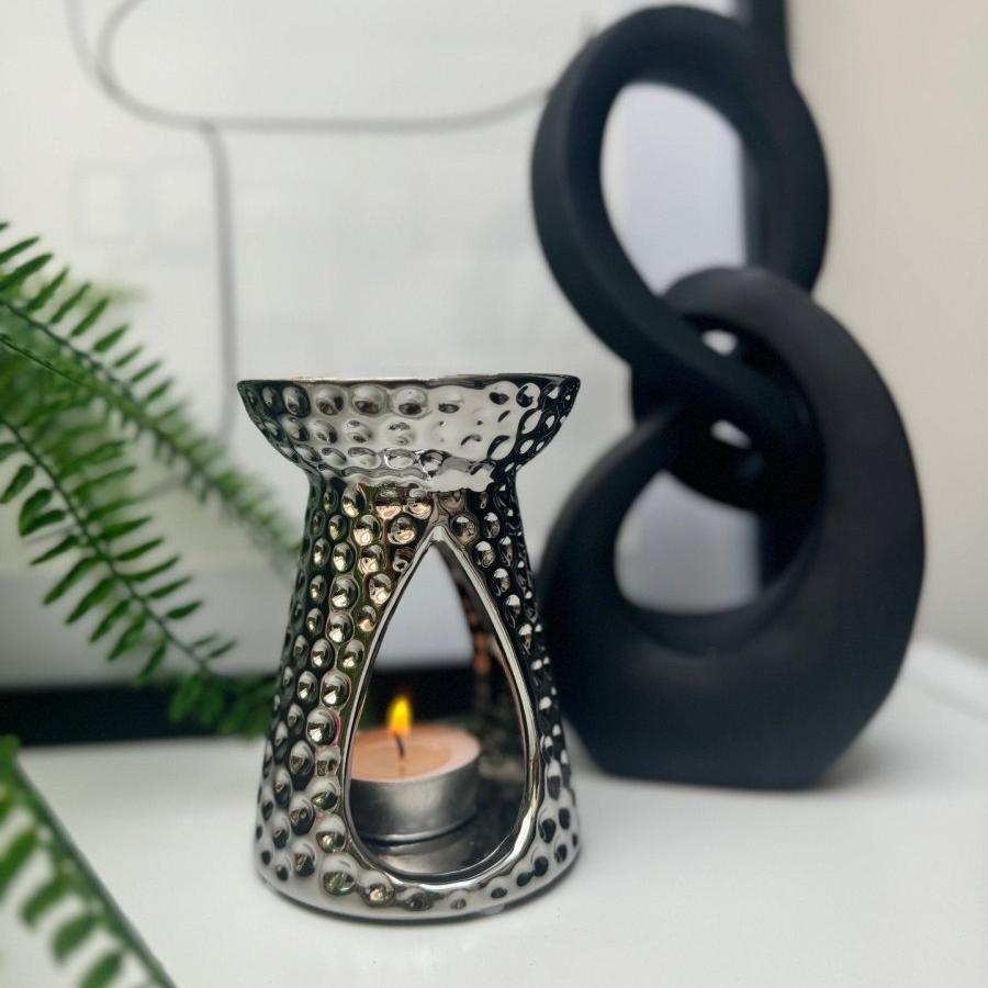 Dimpled Silver Teardrop Wax Melter / Oil Burner - Designs by Inaya