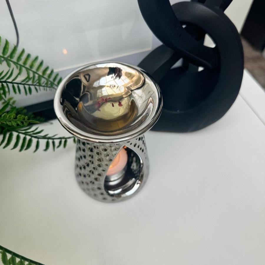 Dimpled Silver Teardrop Wax Melter / Oil Burner - Designs by Inaya