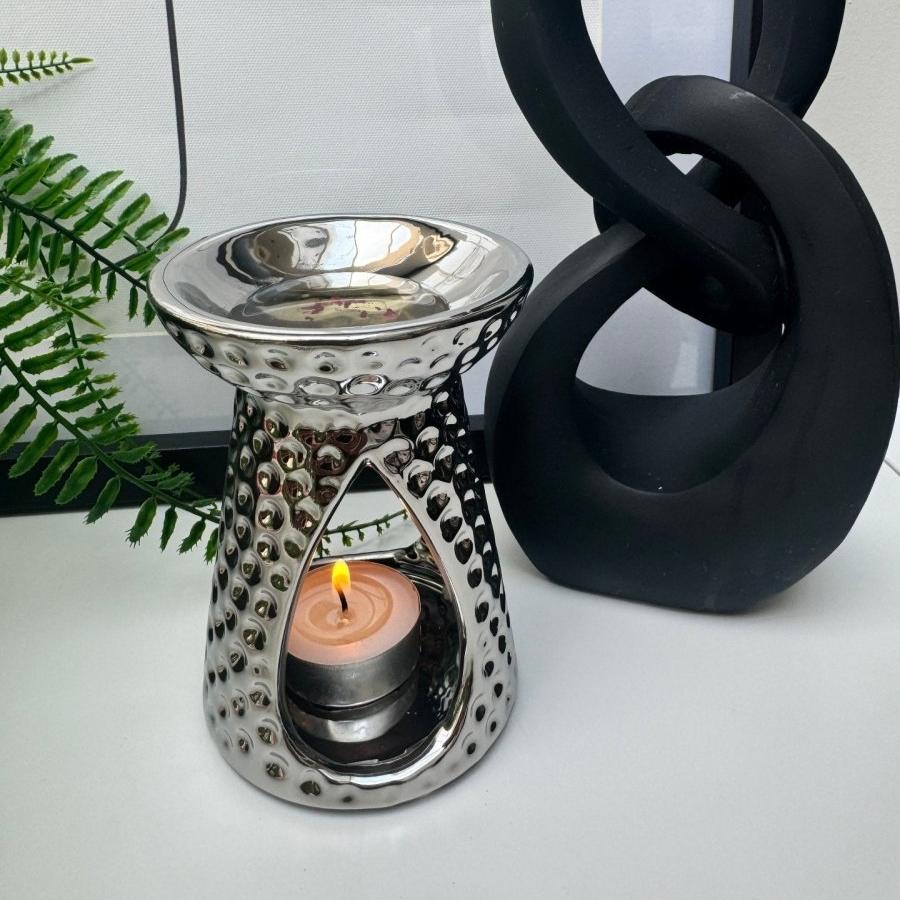 Dimpled Silver Teardrop Wax Melter / Oil Burner - Designs by Inaya