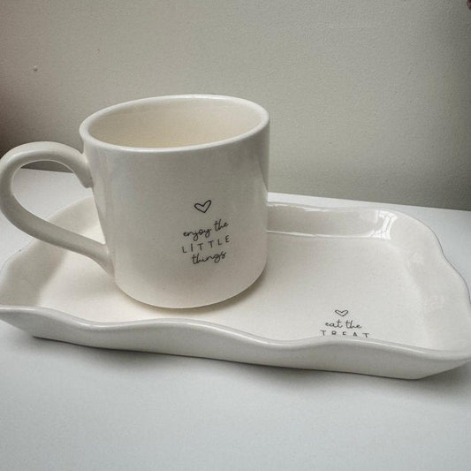 Enjoy the little things Mug & Tray Set | Coffee Cup | Drinkware | Luxury Gifts Ceramic Tumbler - Designs by Inaya